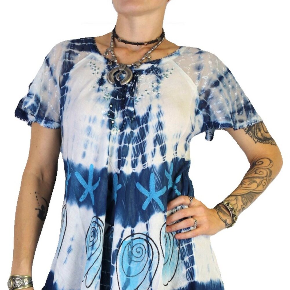 Oversized Loose fit tie dye top blue
